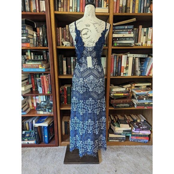 Brand New Foxiedox Women’s XS Blue Embroidered Fringe Maxi Dress Summer - Picture 3 of 8
